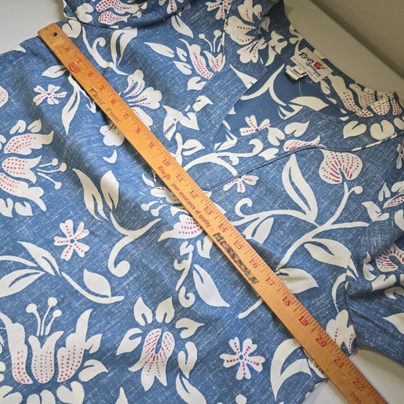 Reyn Spooner Limited Issue Tunic Top Womens Large Blue Hawaiian Reverse Print - Picture 8 of 11